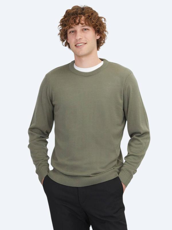 Açık Haki Bisiklet Yaka Düz Örgü Yün Karışımlı Triko Kazak - Image 1