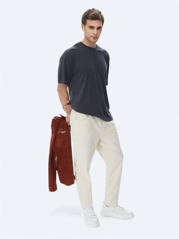 Açık Bej Düz Dokuma Carrot Fit Casual Pamuk Karışımlı Pantolon - Image 1