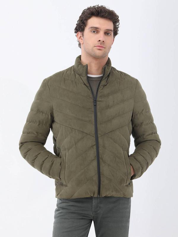 Açık Haki Regular Fit Dik Yaka Casual Dokuma Mont - Image 1