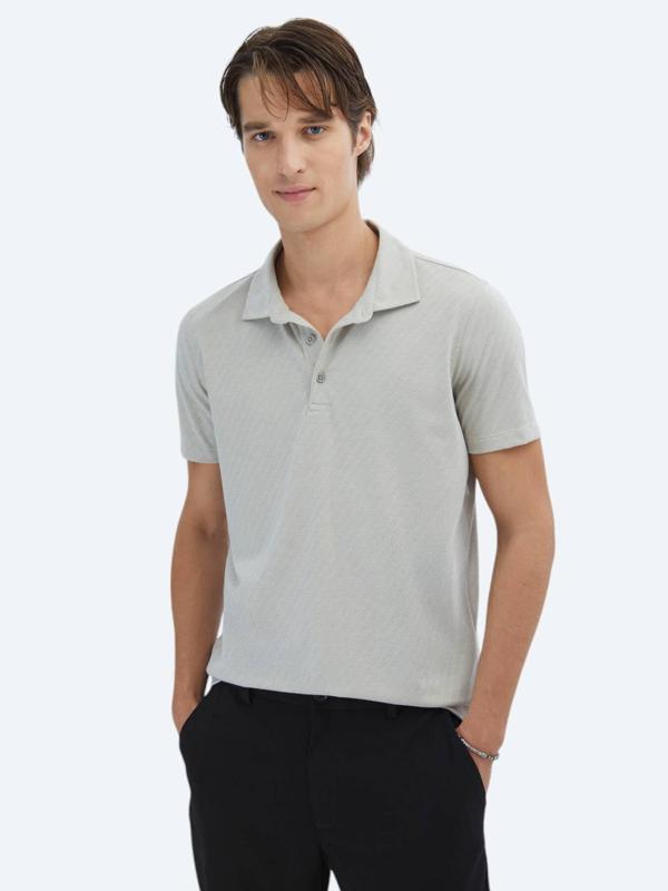 Açık Haki Desenli Polo Yaka T-Shirt - Image 1