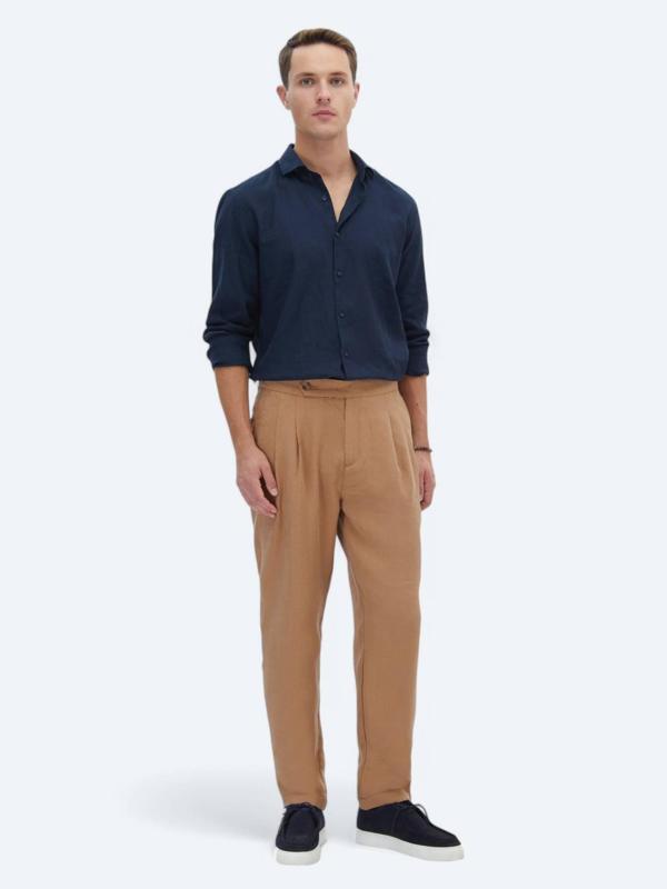 Açık Kahve Dokuma Carrot Fit Casual Pantolon - Image 1