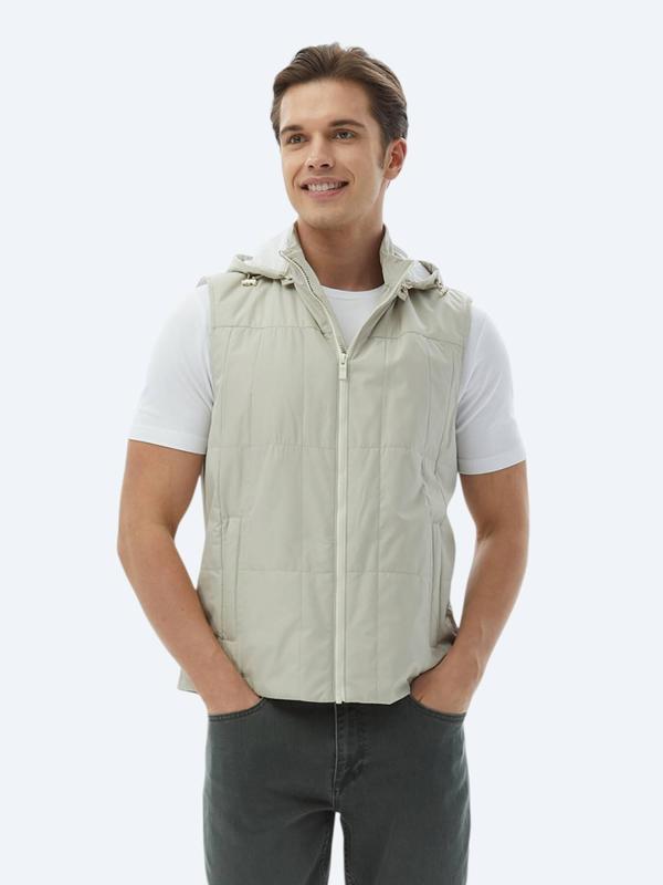 Açık Haki Regular Fit Kapüşonlu Casual Dokuma Spor Yelek - Image 1