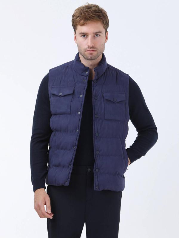 Açık Lacivert Regular Fit Dik Yaka Casual Dokuma Spor Yelek - Image 1