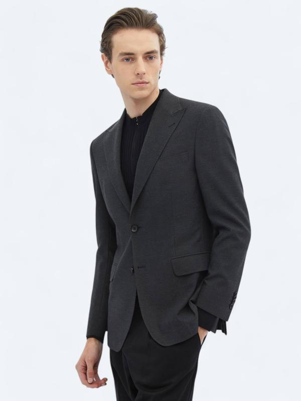 Antrasit Desenli Modern Fit Çevre Dostu Ceket - Image 1