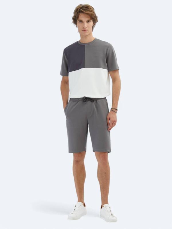 Antrasit Düz Örme Jogging Fit Spor Bermuda - Image 1