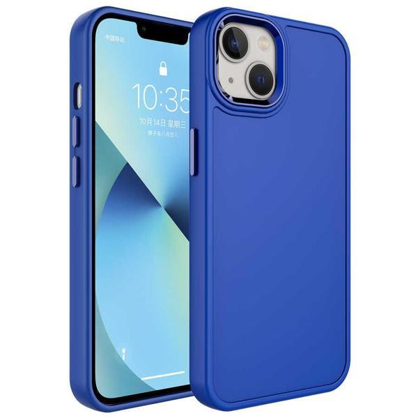 iPhone 14 Uyumlu Metal Çerçeve ve Buton Tasarımlı Sert KHYR Botox Kılıf-Lacivert - Image 1