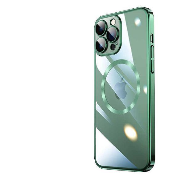 iPhone 14 Pro Uyumlu Wireless Şarj Özellikli Sert PC KHYR Riksos Magsafe Kılıf-Koyu Yeşil - Image 1