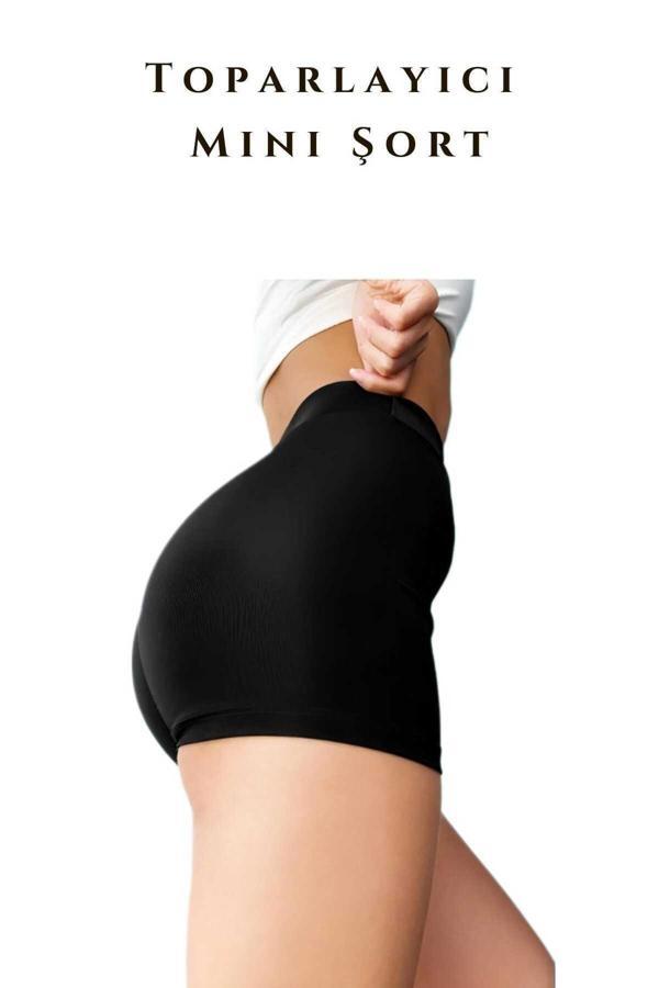 Ogonline Toplayıcı Yüksek Bel Biker Tayt Bikertayt Dalgıç Şort - Image 1