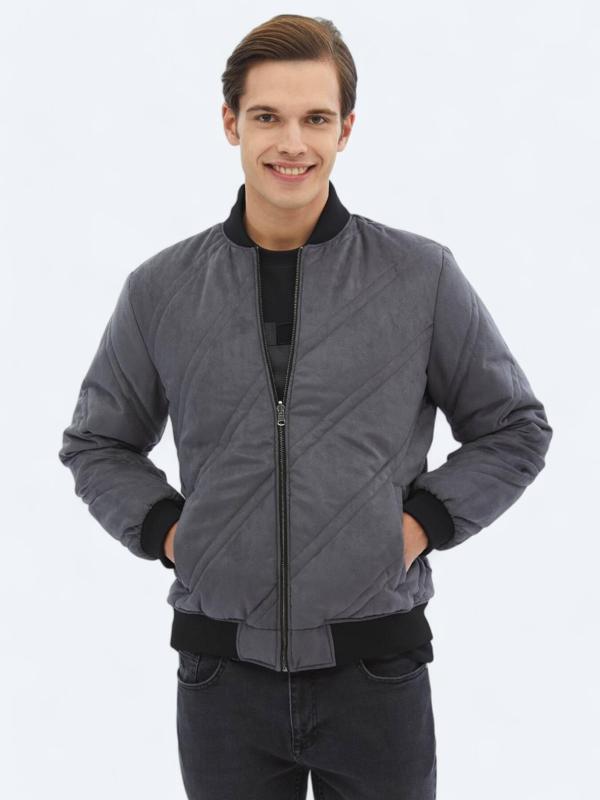 Antrasit Regular Fit Dik Yaka Casual Dokuma Mont - Image 1