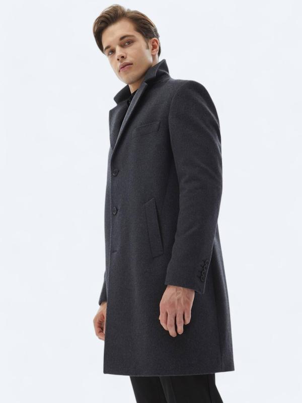 Antrasit Regular Fit Kelebek Yaka Klasik Dokuma Palto - Image 1