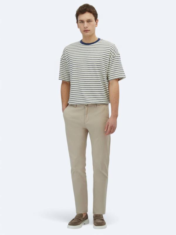 Bej Düz Dokuma Regular Fit Casual Pamuk Karışımlı Pantolon - Image 1