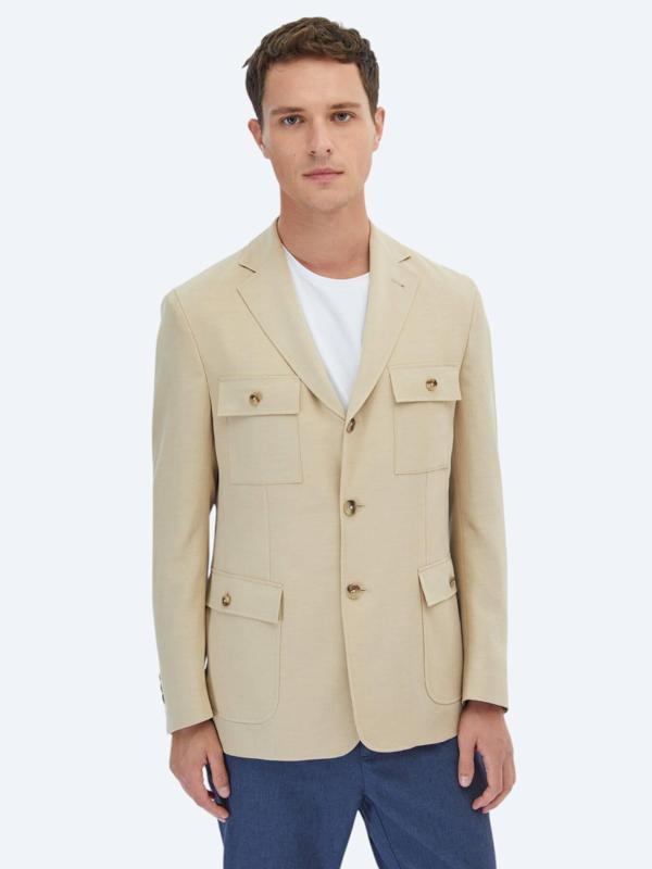Bej Düz Modern Fit Ceket - Image 1