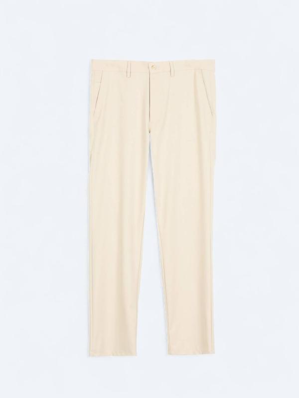 Bej Düz Dokuma Regular Fit Casual Pantolon - Image 1