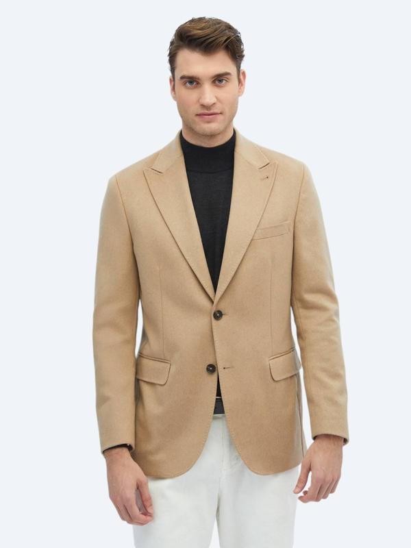 Bej Düz Modern Fit Yün Karışımlı Ceket - Image 1