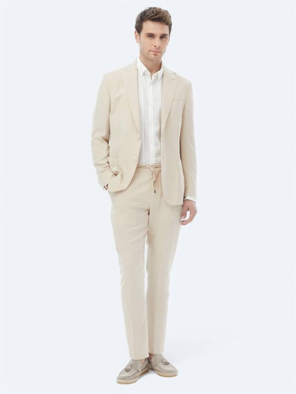 Bej Düz Modern Fit Takım Elbise - Image 1