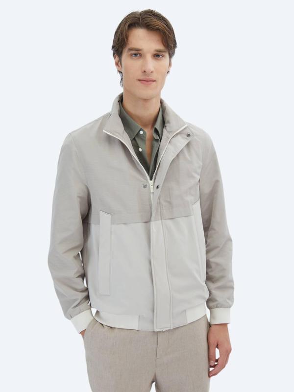 Bej Regular Fit Gizli Kapüşon Casual Dokuma Mont - Image 1