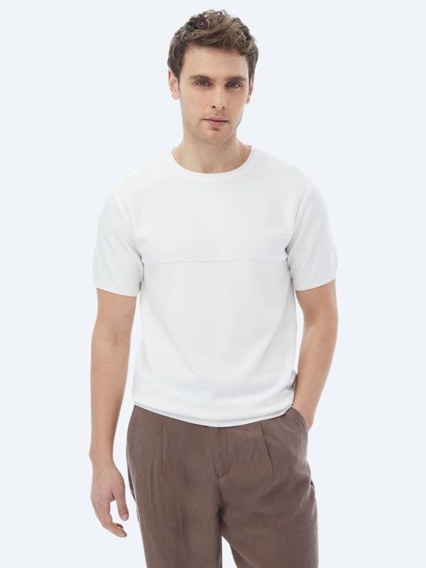 Beyaz Bisiklet Yaka Ters Örgü Triko - Image 1