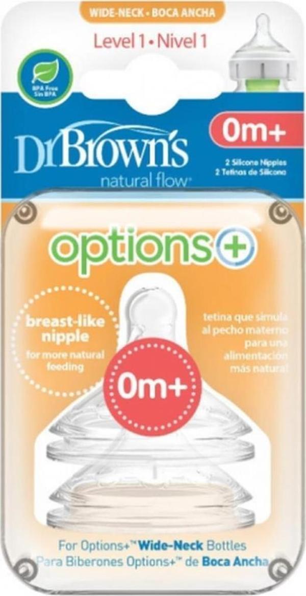 Dr. Brown's Biberon Emziği 1. Seviye Geniş Ağız İkili - Image 1