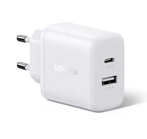 UGREEN 20W 2 PORTLU HIZLI ŞARJ CİHAZI, 1XUSB-A, 1X USB-C BEYAZ - 45310 - Image 1
