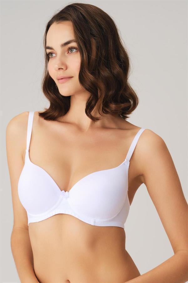 Arias Closet Beyaz Balenli Desteksiz Dolgusuz Askıları Çıkabilen Günlük Klasik T-Shirt Sütyeni - Image 1