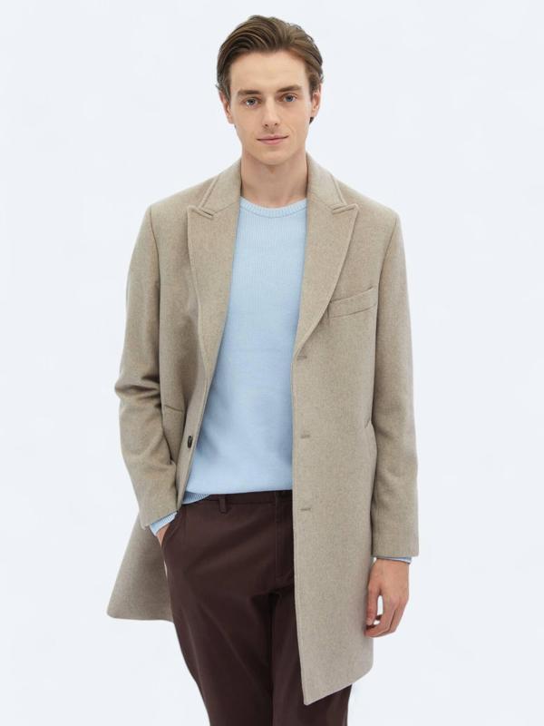 Vizon Regular Fit Kruvaze Yaka Klasik Dokuma Palto - Image 1