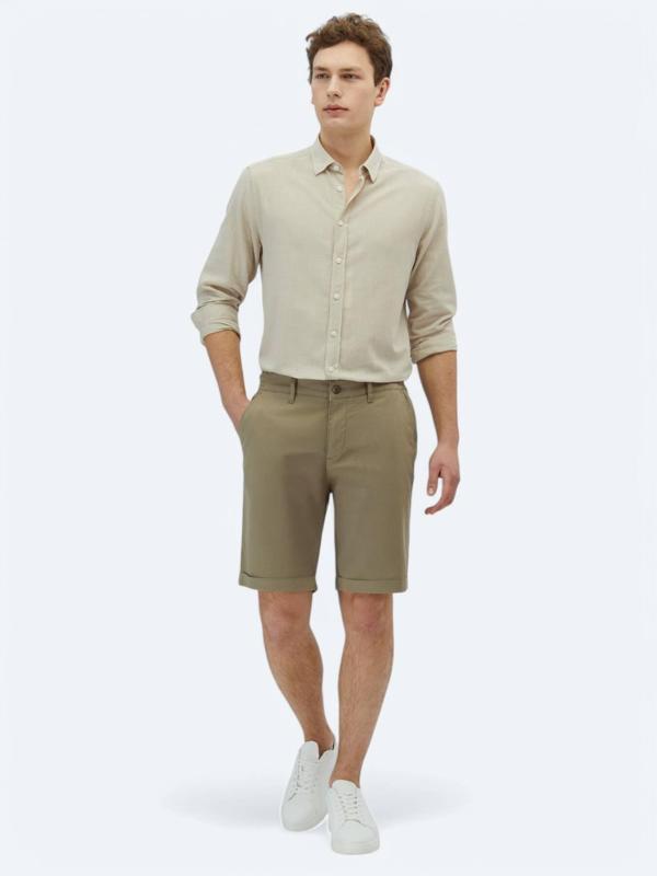 Vizon Düz Dokuma Slim Fit Casual Pamuk Karışımlı Bermuda - Image 1