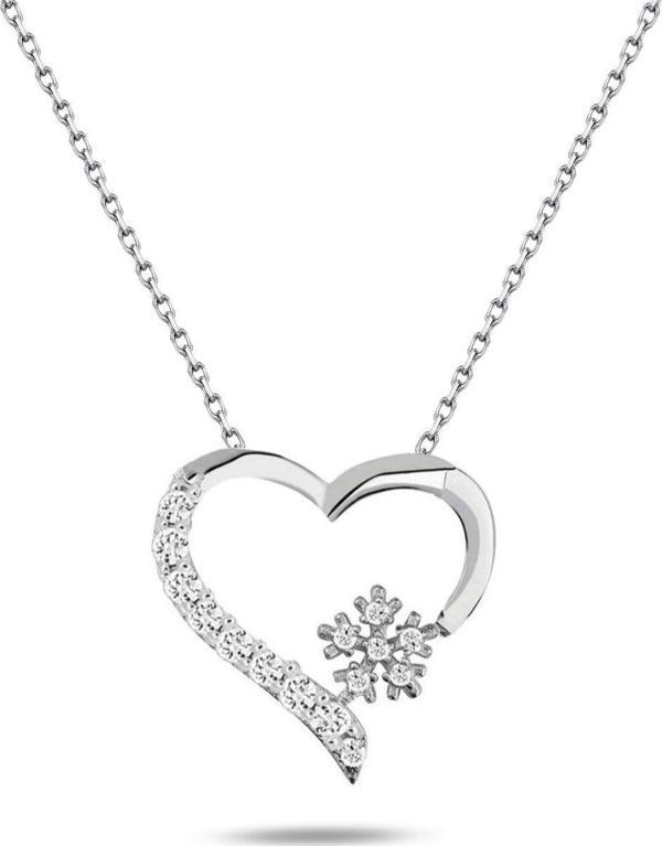 Brezza Lusso 925 Ayar Gümüş Zirkon Taşlı Kar Tanesi Kalpli Bayan Gümüş Kolye - Image 1
