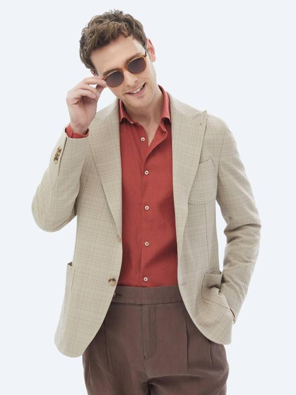 Vizon Kareli Modern Fit Yün Karışımlı Ceket - Image 1