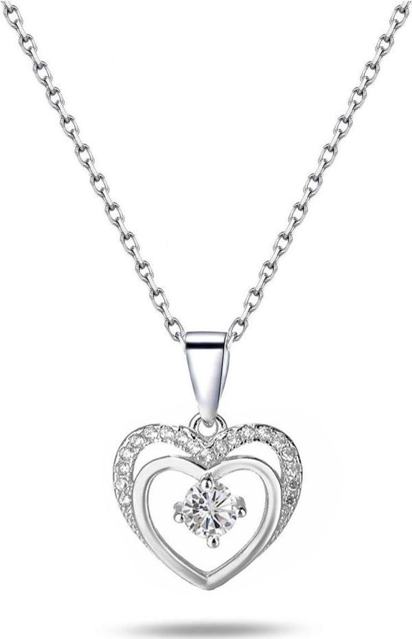 Brezza Lusso Gümüş Çift Kalp Tektaş Bayan Gümüş Kolye - Image 1