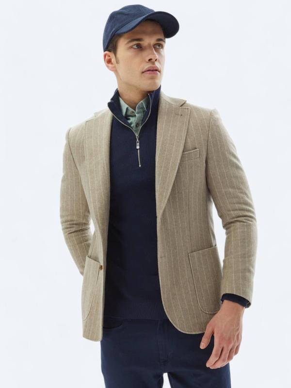 Vizon Çizgili Comfort Fit Yün Karışımlı Ceket - Image 1