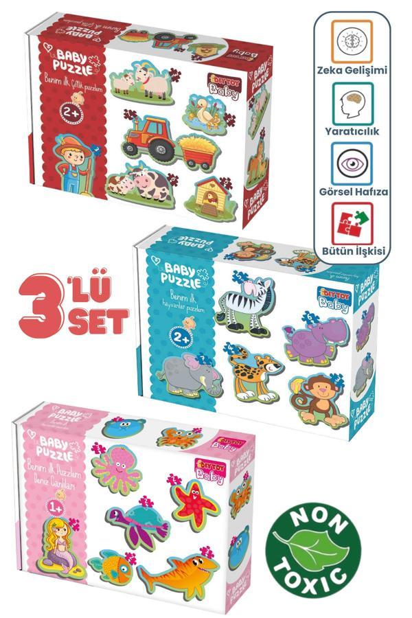 Tinyup Baby Puzzle 3’Lü Set – Çiftlik, Hayvanlar & Deniz Canlıları Temaları | Eğitici Yapboz - Image 1