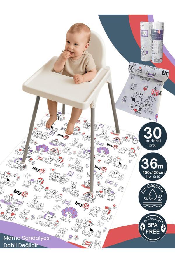 Tinyup Tek Kullanımlık Mama Sandalyesi Altı & Aktivite Örtüsü - 100X120 Cm – 30 Adet Sıçrama Koruyucu Matı - Image 1