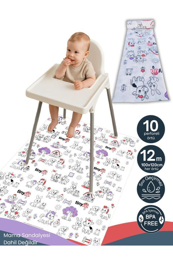 Tinyup 100X120 Cm Tek Kullanımlık Mama Sandalyesi Altı & Aktivite Örtüsü – 10 Adet Sıçrama Koruyucu Matı - Image 1