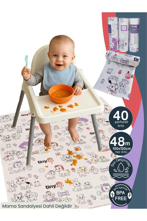 Tinyup 100X120 Cm Tek Kullanımlık Mama Sandalyesi Altı & Aktivite Örtüsü – 40 Adet Sıçrama Koruyucu Matı - Image 1