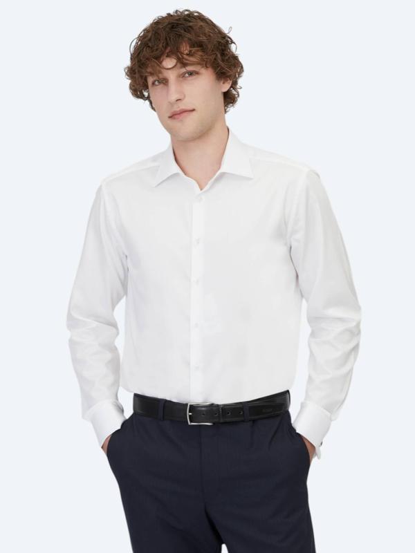 Beyaz Düz Regular Fit Dokuma Klasik %100 Pamuk Gömlek - Image 1