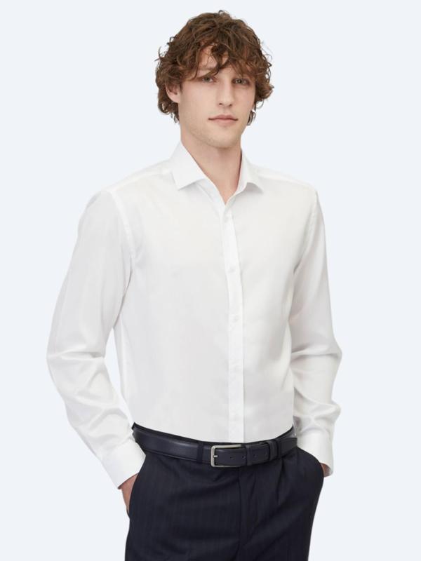 Beyaz Düz Regular Fit Dokuma Klasik %100 Pamuk Gömlek - Image 1