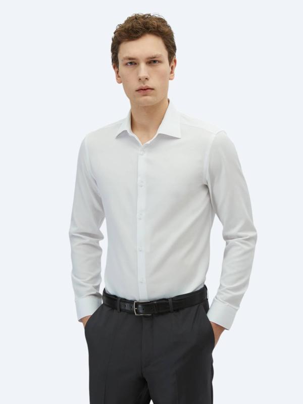 Beyaz Düz Slim Fit Dokuma Klasik Pamuk Karışımlı Gömlek - Image 1