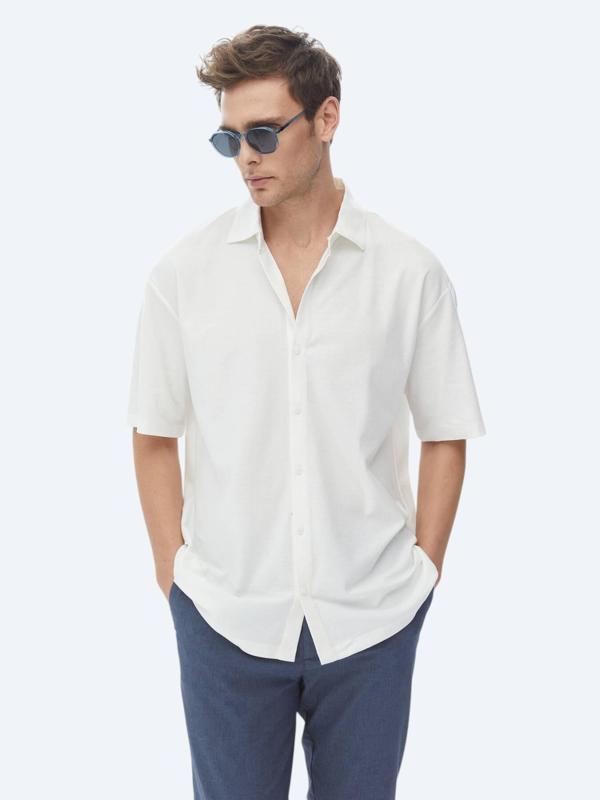 Beyaz Oversize Fit Casual %100 Pamuk Gömlek - Image 1