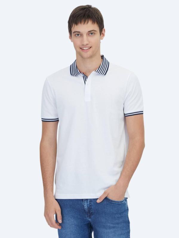 Beyaz Polo Yaka Pamuk Karışımlı T-Shirt - Image 1