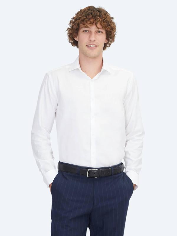 Beyaz Regular Fit Dokuma Klasik %100 Pamuk Gömlek - Image 1