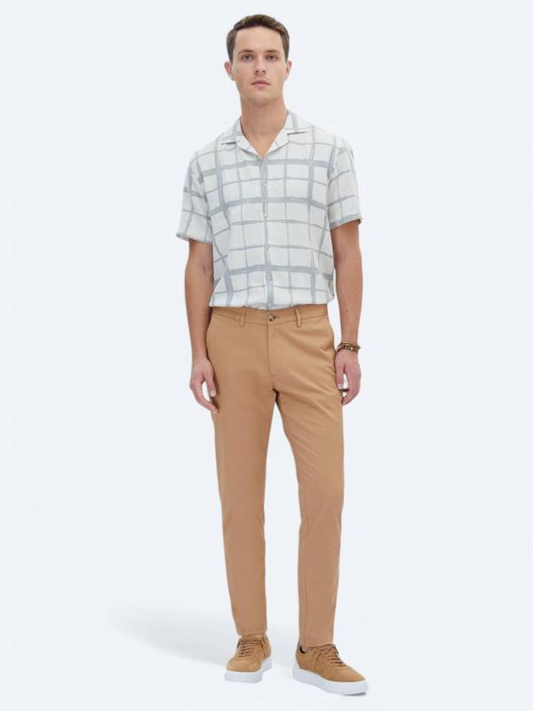 Deve Tüyü Dokuma Regular Fit Casual Pamuk Karışımlı Pantolon - Image 1