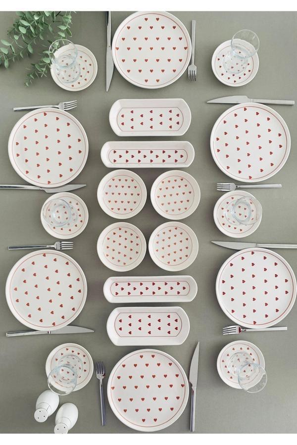Love 6 Kişilik 20 Parça Kırmızı Kalp Model Kahvaltı Takımı - Image 1