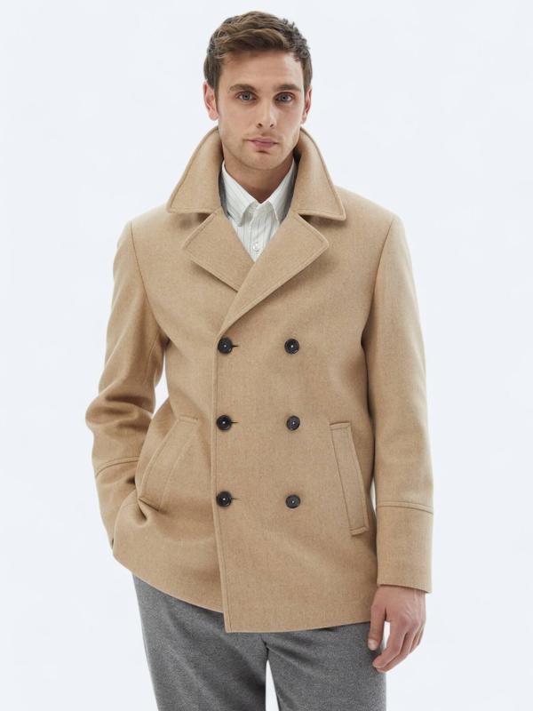 Deve Tüyü Regular Fit Kruvaze Yaka Casual Örme Kaban - Image 1