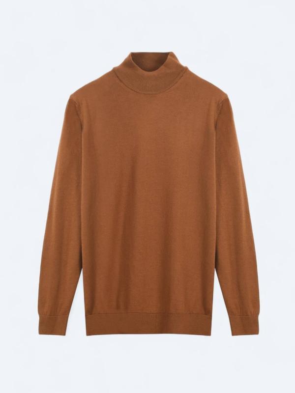 Deve Tüyü Yarım Balıkçı Yaka Düz Örgü Yün Karışımlı Triko Kazak - Image 1