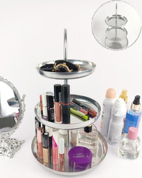 Digithome Üç Katlı Takı Aksesuar Ve Makyaj Organizeri Krom - Nİ22ORG005-KRM C1-1-140 - Image 1