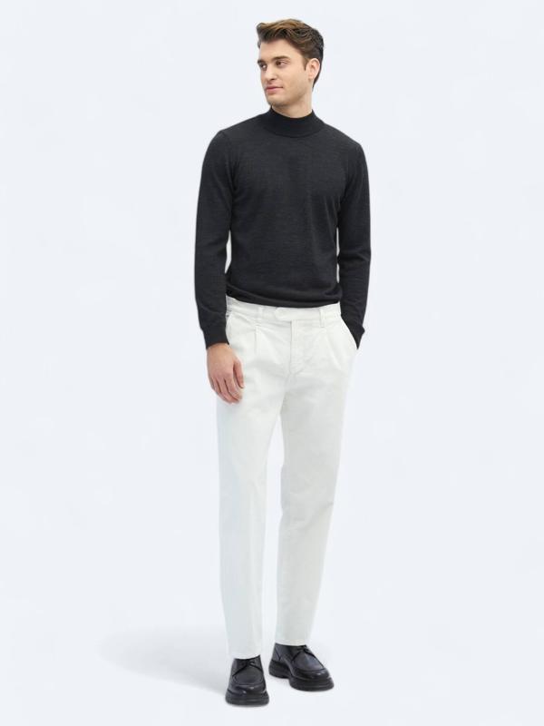 Ekru Dokuma Loose Fit Kadife Casual Pamuk Karışımlı Pantolon - Image 1