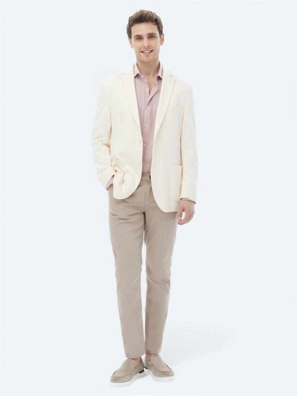 Ekru Düz Modern Fit Örme Ceket - Image 1