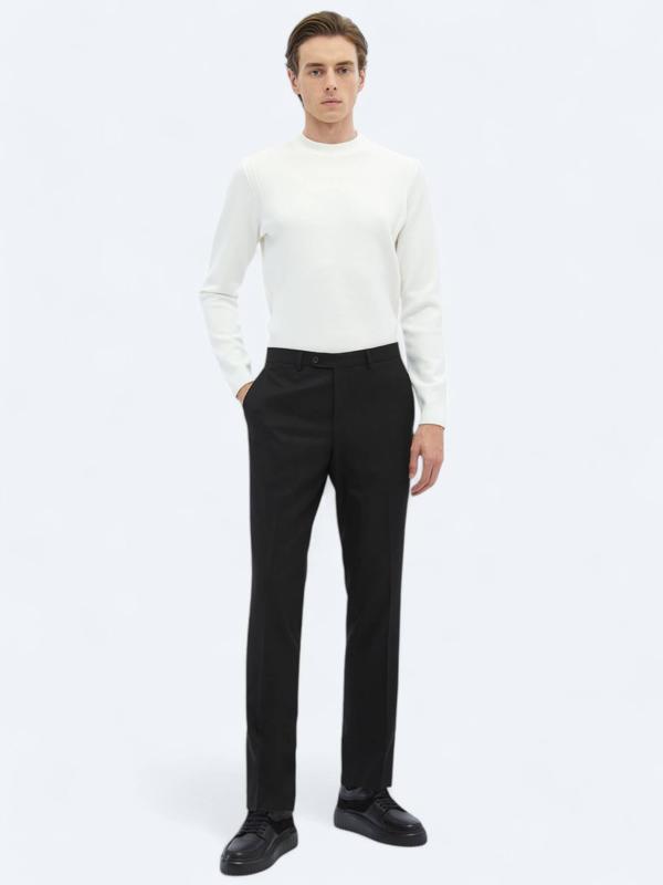 Siyah Düz Dokuma Fitted Fit Klasik Pantolon - Image 1
