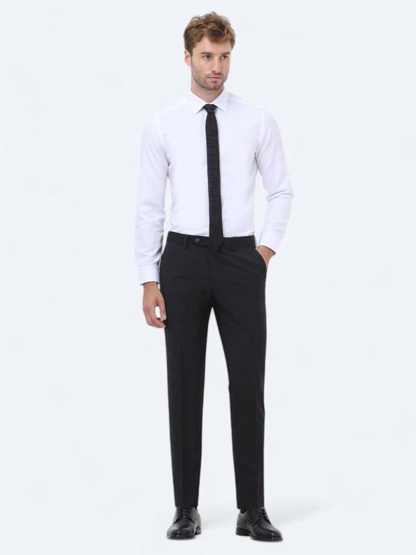 Siyah Düz Dokuma Slim Fit Klasik Yün Karışımlı Pantolon - Image 1