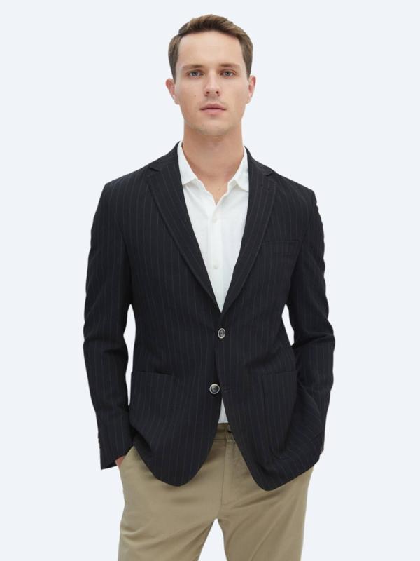 Siyah Çizgili Modern Fit Ceket - Image 1